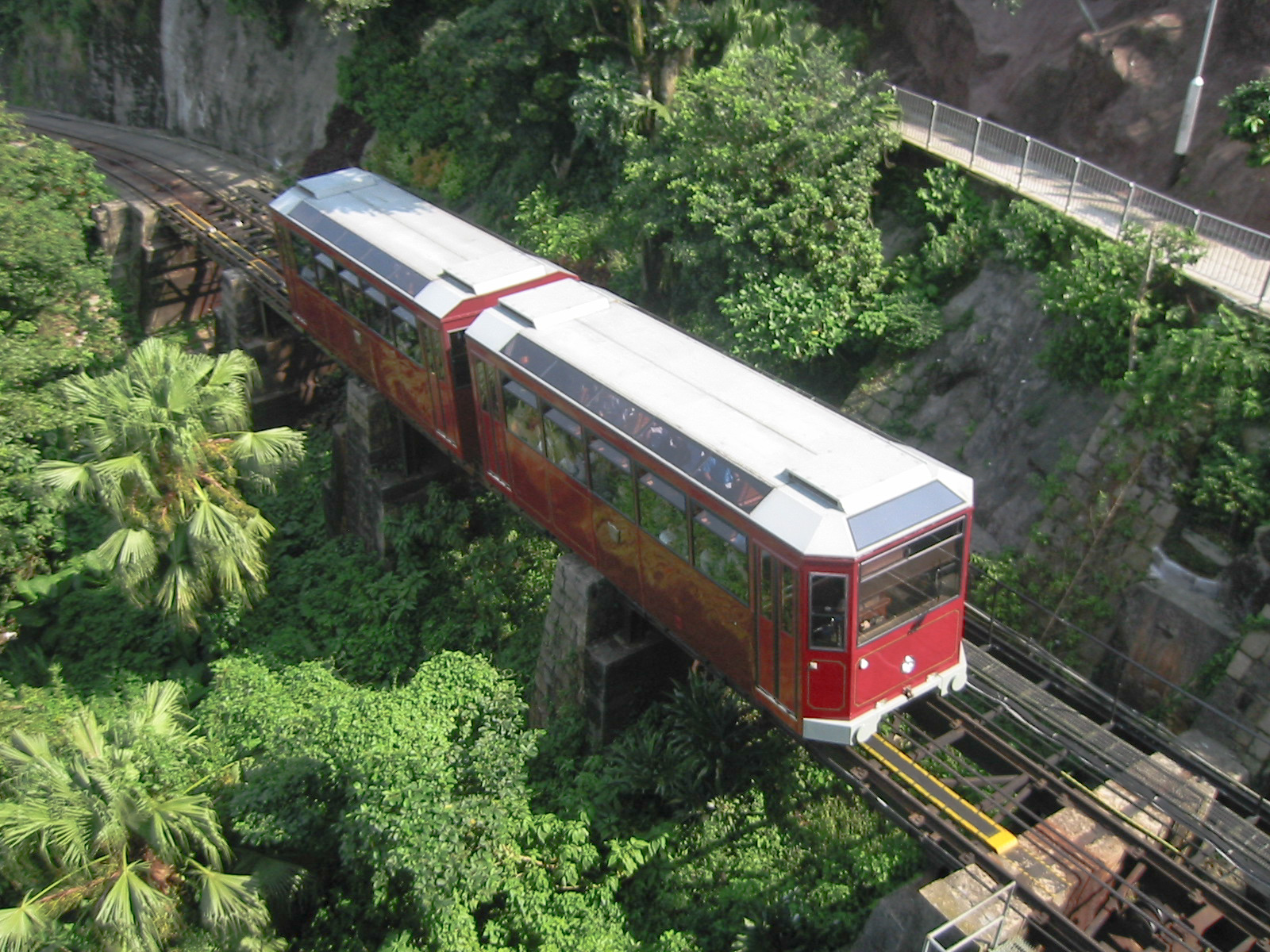 Peak Tram funicular approaching Peak Tower